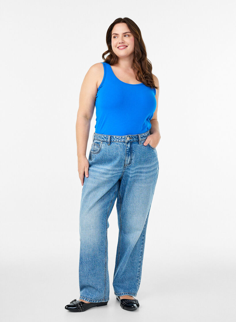 Yksiv&auml;rinen perus paita puuvillasta, Sininen, Model image number 1