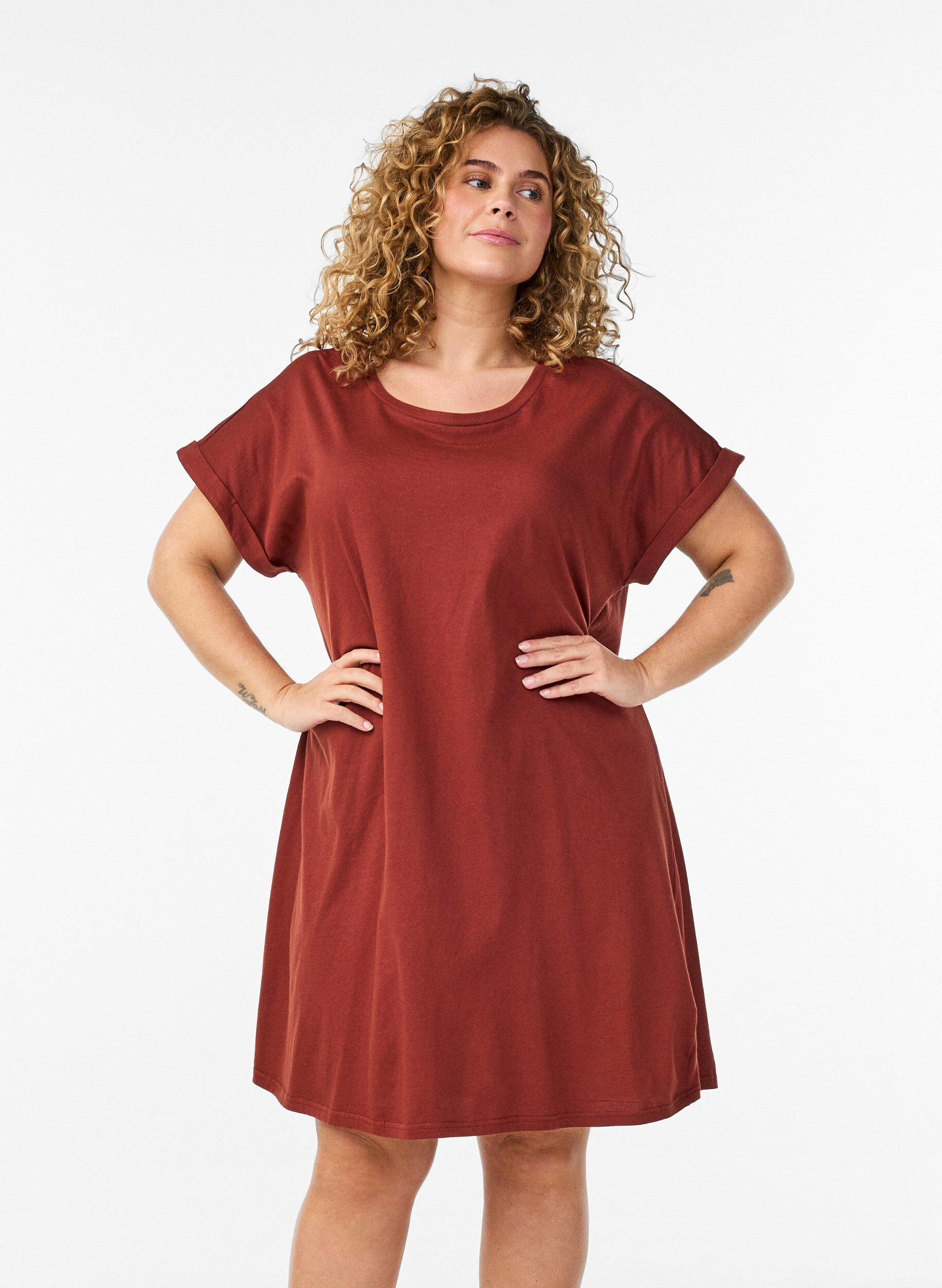 Zizzi 2-pack T-paitamekko lyhyill&auml; hihoilla, Oranssi, Model image number 0