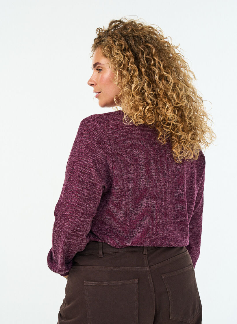 Jerseypusero V-p&auml;&auml;ntiell&auml; ja pitk&auml;t hihat, Tumma Bordeaux, Model image number 2