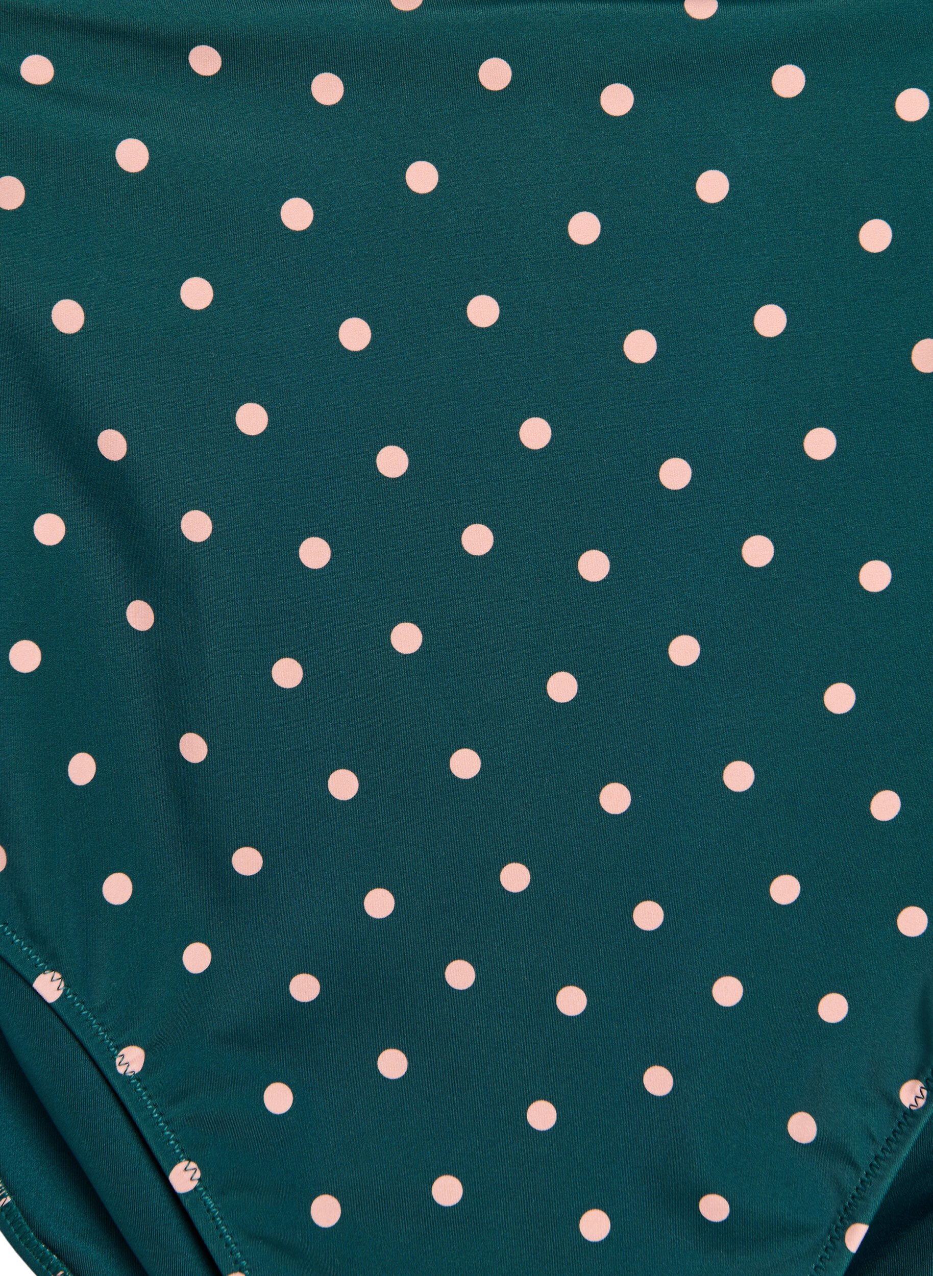 Zizzi Korkeavy&ouml;t&auml;r&ouml;iset bikinihousut pilkkuprintill&auml;, Vihre&auml;, Packshot image number 2