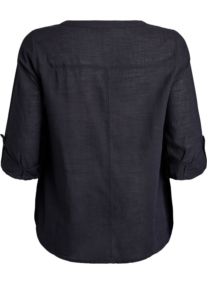 Puuvillainen paitapusero V-p&auml;&auml;ntiell&auml;, Musta, Packshot image number 1