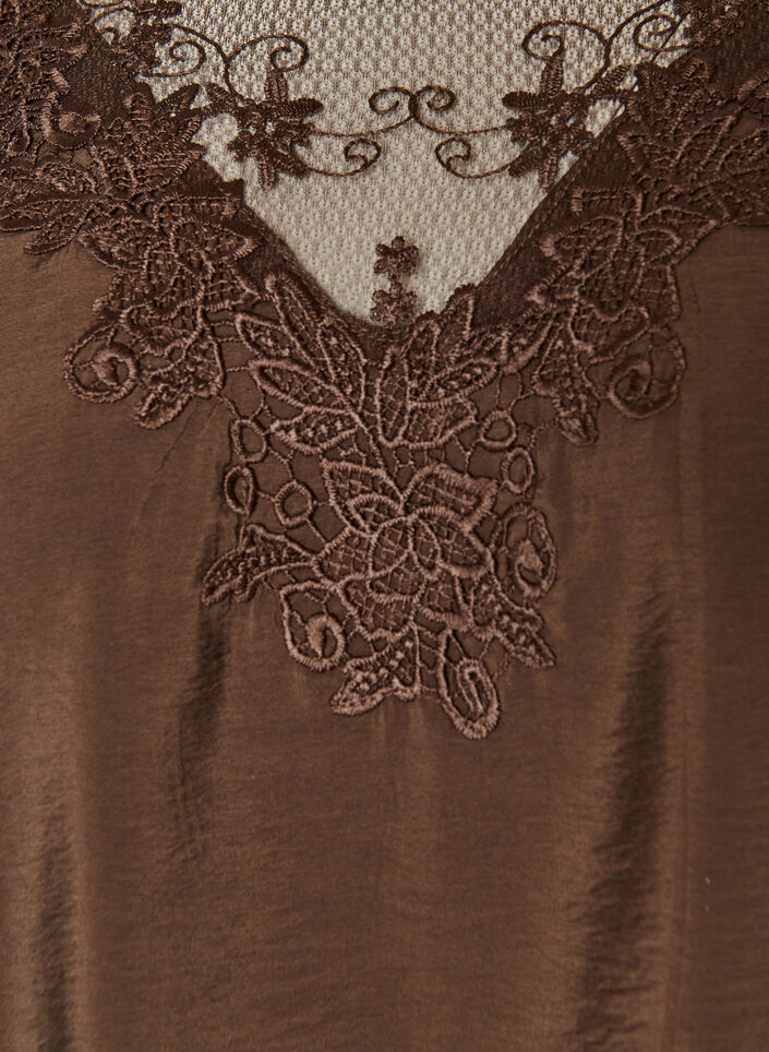 3/4-hihaiset pusero pitsiyksityiskohdilla, Ruskea, Packshot image number 2
