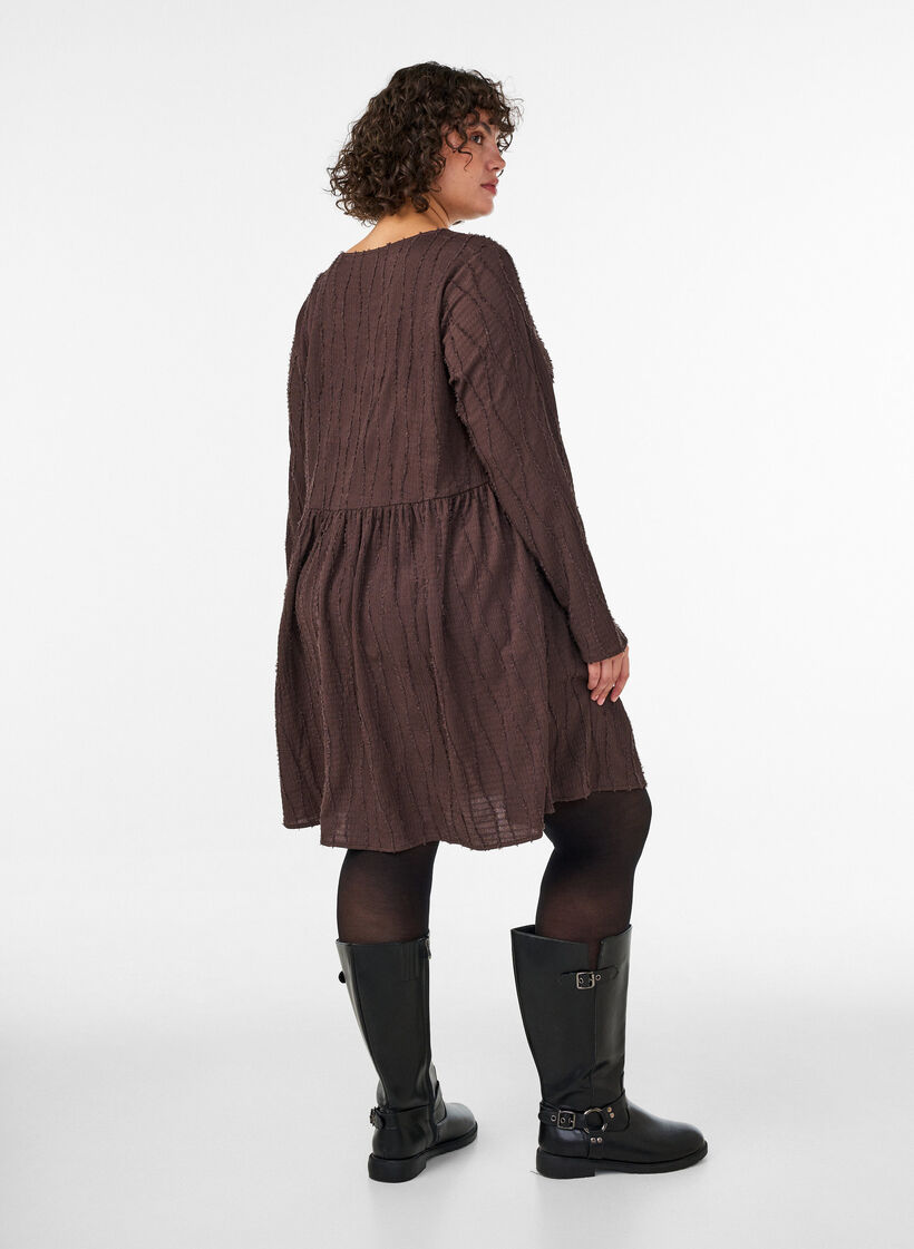 Lyhyt jersey-mekko aaltoilevalla tekstuurilla, Ruskea, Model image number 2
