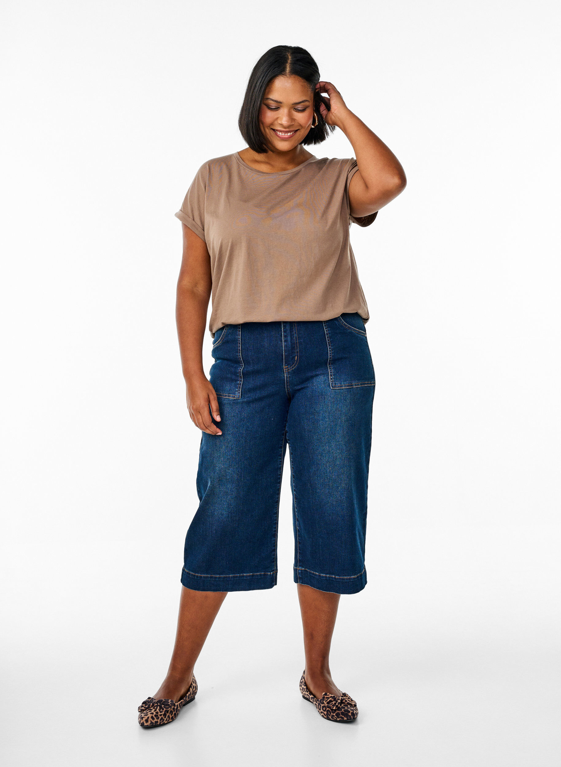 Zizzi Lyhythihainen t-paita puuvillasekoitteesta, Ruskea, Model image number 1