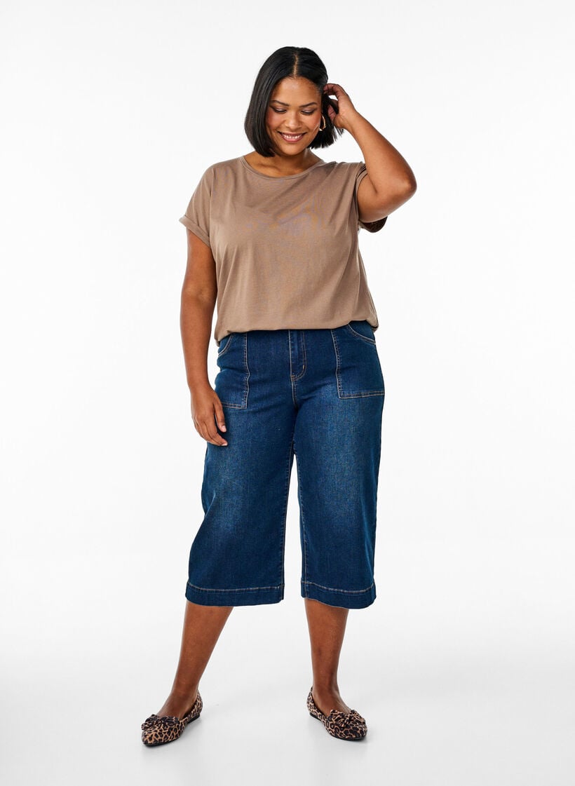 Lyhythihainen t-paita puuvillasekoitteesta, Ruskea, Model image number 1