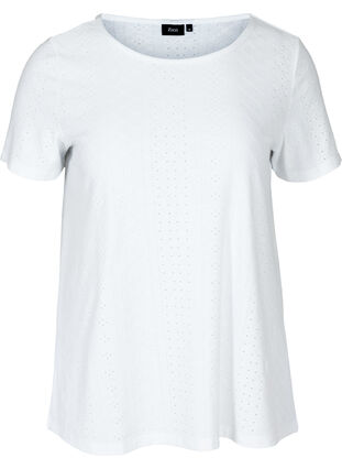 T-paita broderi anglaisella, White, Packshot image number 0