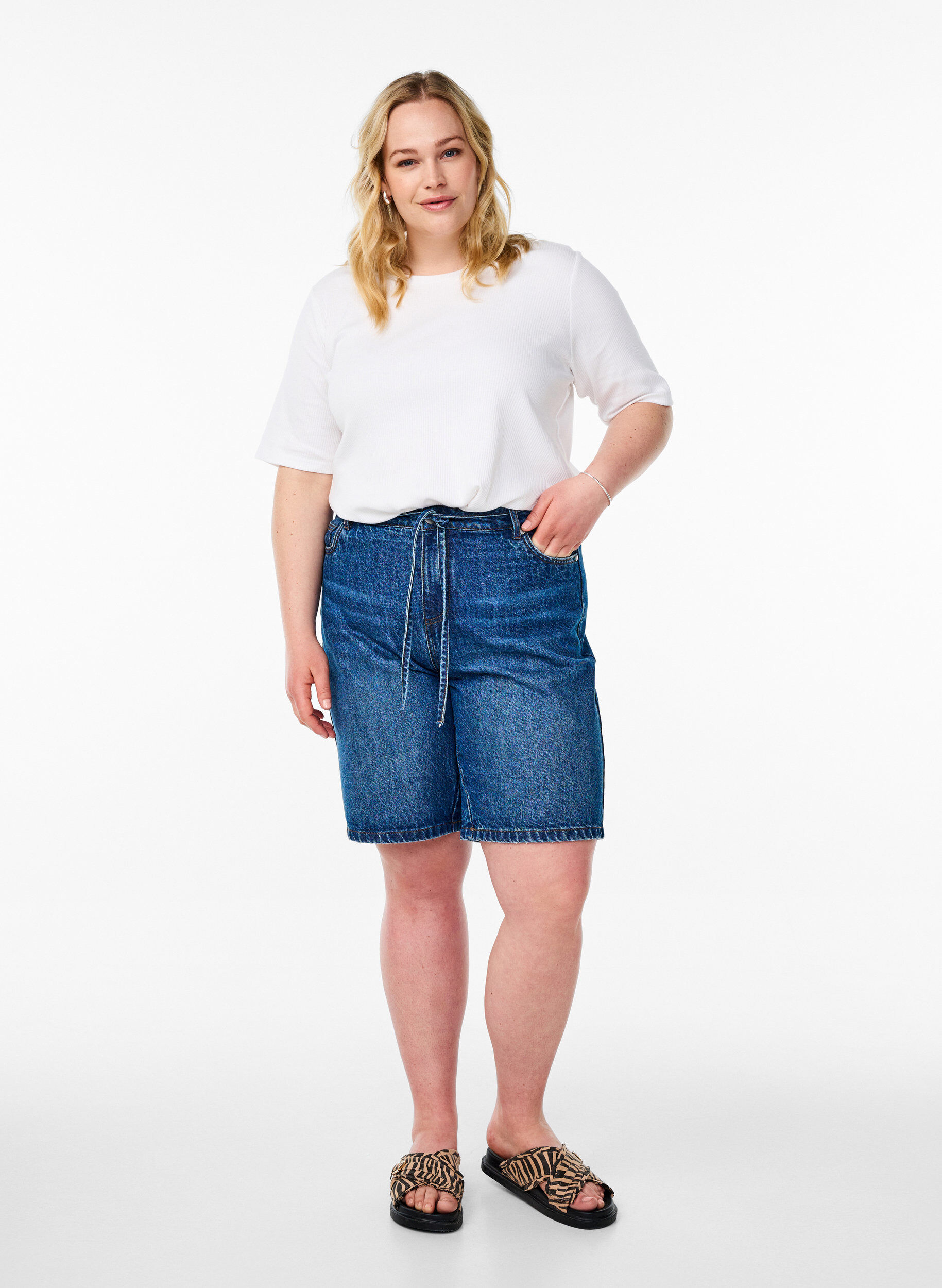ZizziRibattu jerseypusero, jossa on lyhyet hihat, Valkoinen, Model image number 1