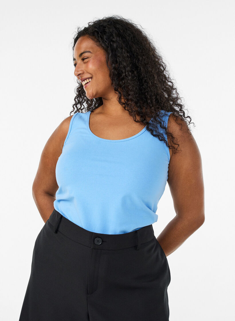Yksiv&auml;rinen perus paita puuvillasta, Sininen, Model image number 0