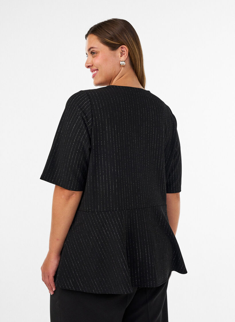 Peplum-pusero kimalteraidoilla, Musta, Model image number 2