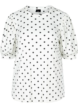 Pilkullinen t-paita puhvihihoilla, White w. Black Dots, Packshot image number 0