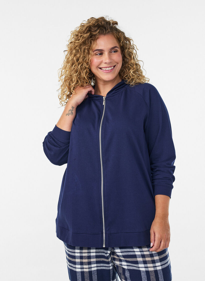 Collegetakki, jossa on huppu ja taskut, Sininen, Model image number 0