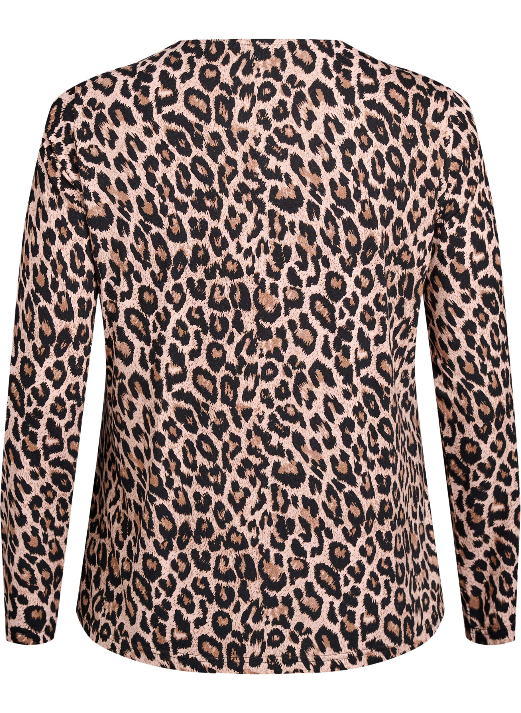 ZizziPitk&auml;hihainen pusero leopardikuosilla, Ruskea, Packshot image number 1