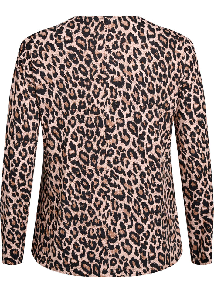 Pitk&auml;hihainen pusero leopardikuosilla, Ruskea, Packshot image number 1
