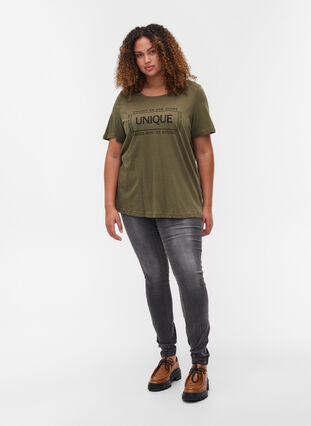 Lyhythihainen puuvillainen t-paita painatuksella, Ivy Green/Unique, Model image number 2