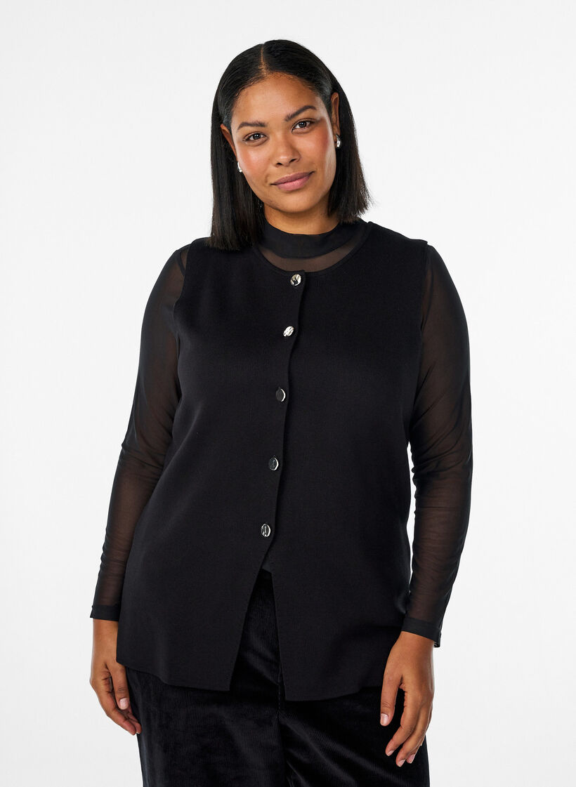 Hihaton neuleliivi koristeellisilla napeilla, Musta, Model image number 0