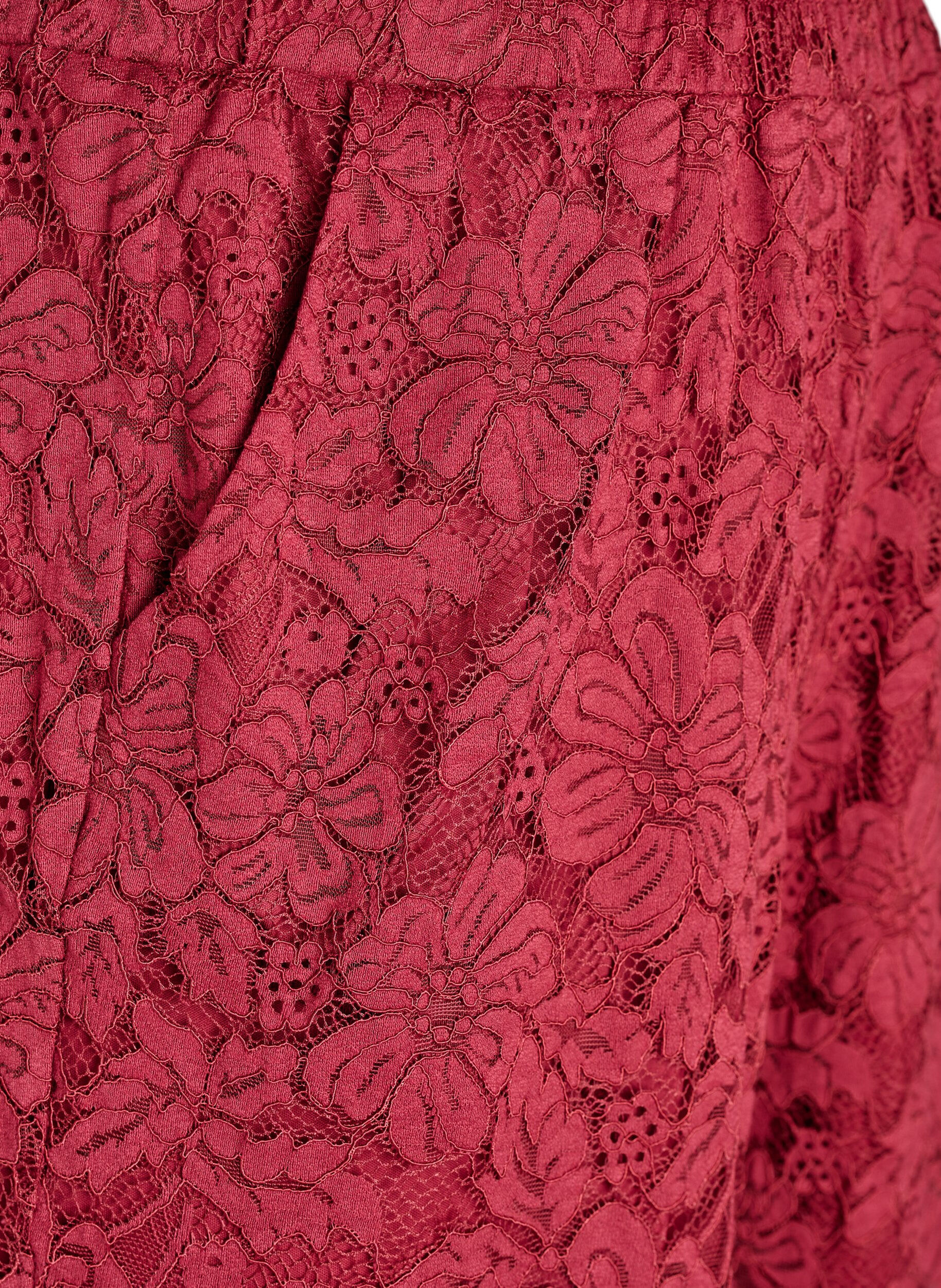 Zizzi Korkeavy&ouml;t&auml;r&ouml;iset taskulliset pitsihousut, Tumma Bordeaux, Packshot image number 2