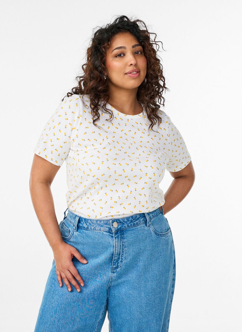 Puuvillainen T-paita kauttaaltaan printill&auml;, Valkoinen, Model image number 0