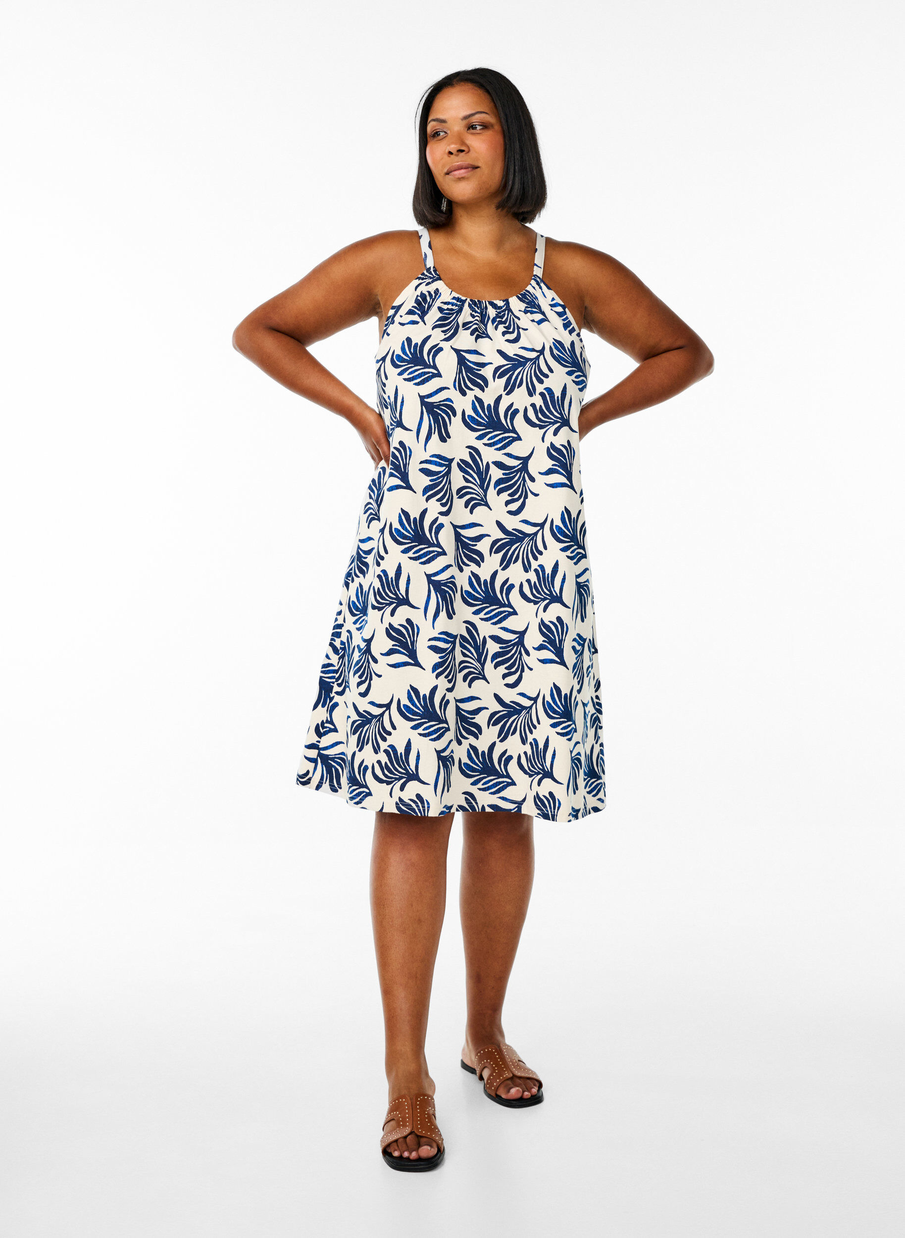 Zizzi Midipituinen olkainmekko luomupuuvillaa, Valkoinen, Model image number 1