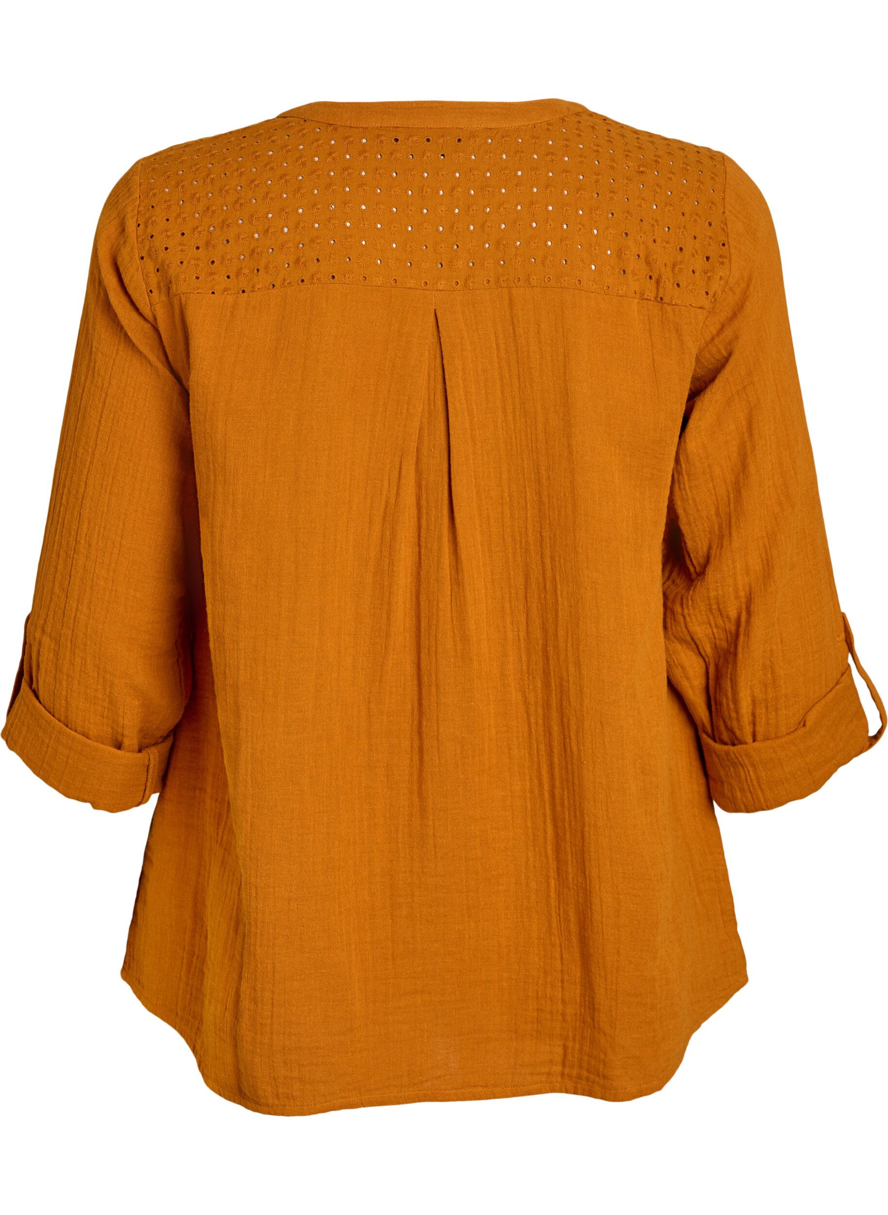 ZizziPaita puuvillamusliinissa, jossa broderie anglaise -kirjailu, Oranssi, Packshot image number 1