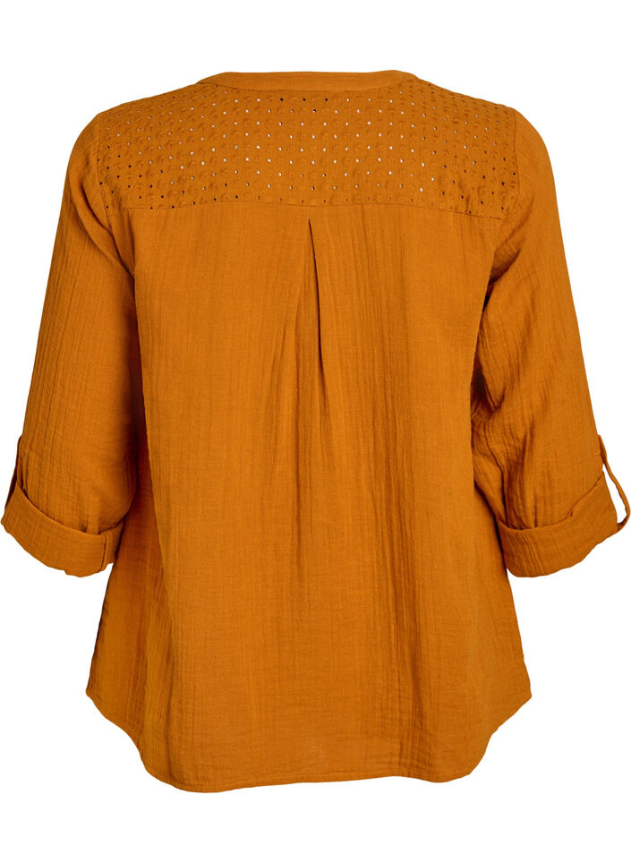 Paita puuvillamusliinissa, jossa broderie anglaise -kirjailu, Oranssi, Packshot image number 1