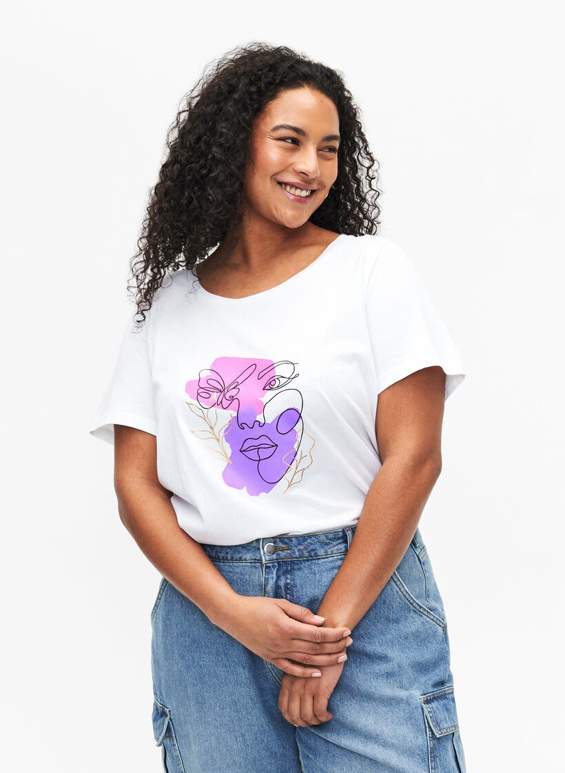 Kuvioitu puuvillainen T-paita, B. White w. Face, Model image number 0