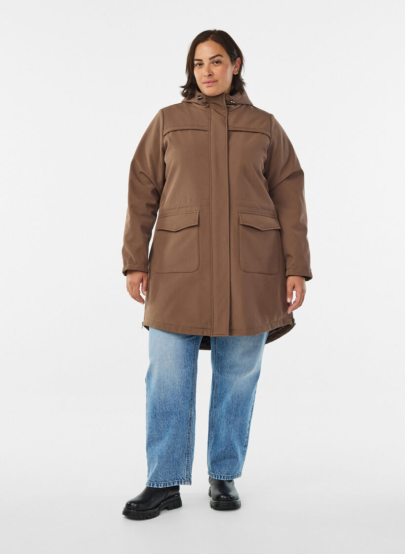 Vett&auml; hylkiv&auml; softshell-takki, jossa on tikattu vuori, Ruskea, Model image number 1
