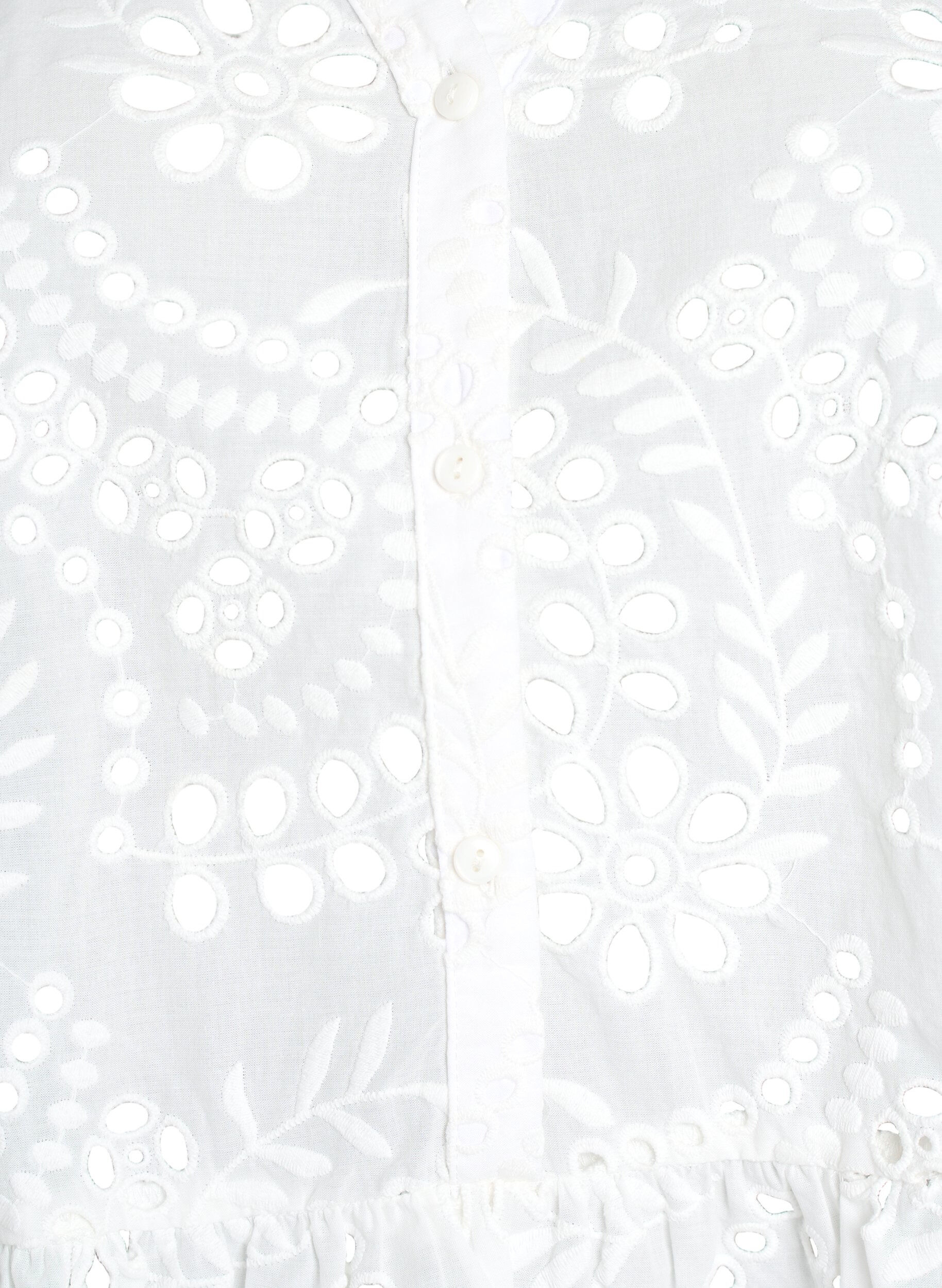 Zizzi Hihaton broderie anglaise -pusero r&ouml;yhel&ouml;ill&auml;, Valkoinen, Packshot image number 2