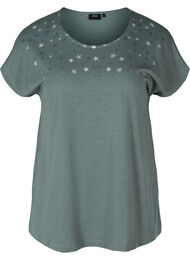 Lyhythihainen t-paita puuvillasta tähtiprintillä, Balsam Green STARS