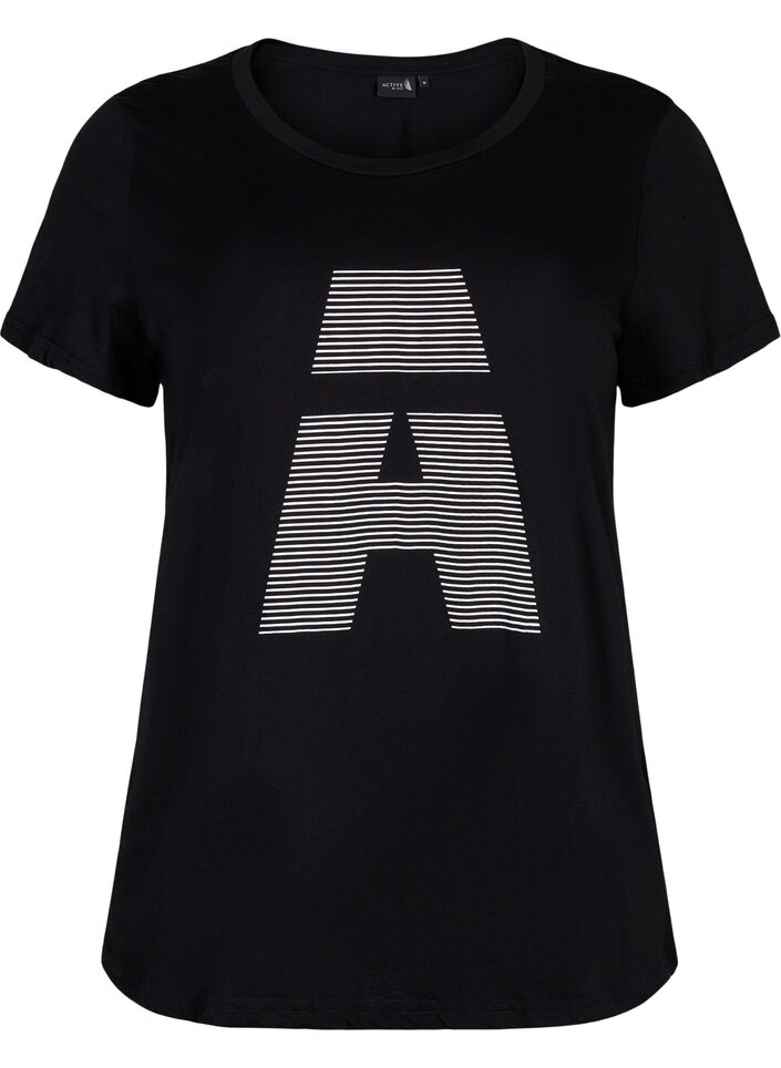 T-paita printillä treeniin , Black w. stripe A, Packshot image number 0