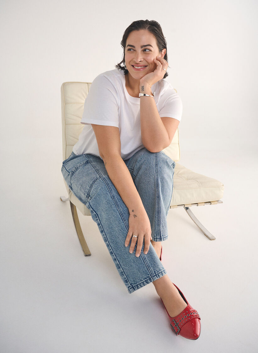 Korkeavyötäröiset cargo-farkut, Sininen, Image image number 0