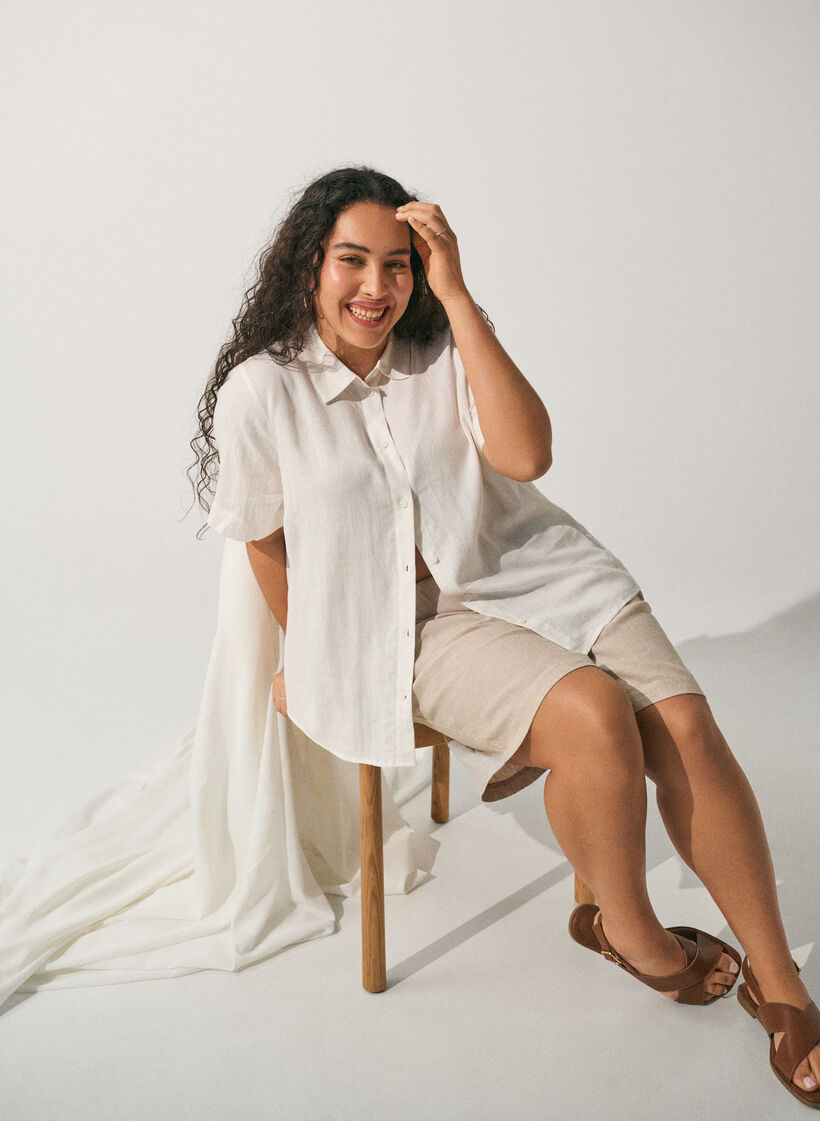 Lyhythihainen paita pellavasta ja viskoosista, Valkoinen, Image image number 0