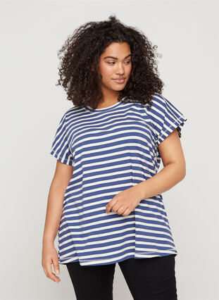 Raidallinen t-paita puuvillasta, Twilight Blue Stripe, Model image number 0