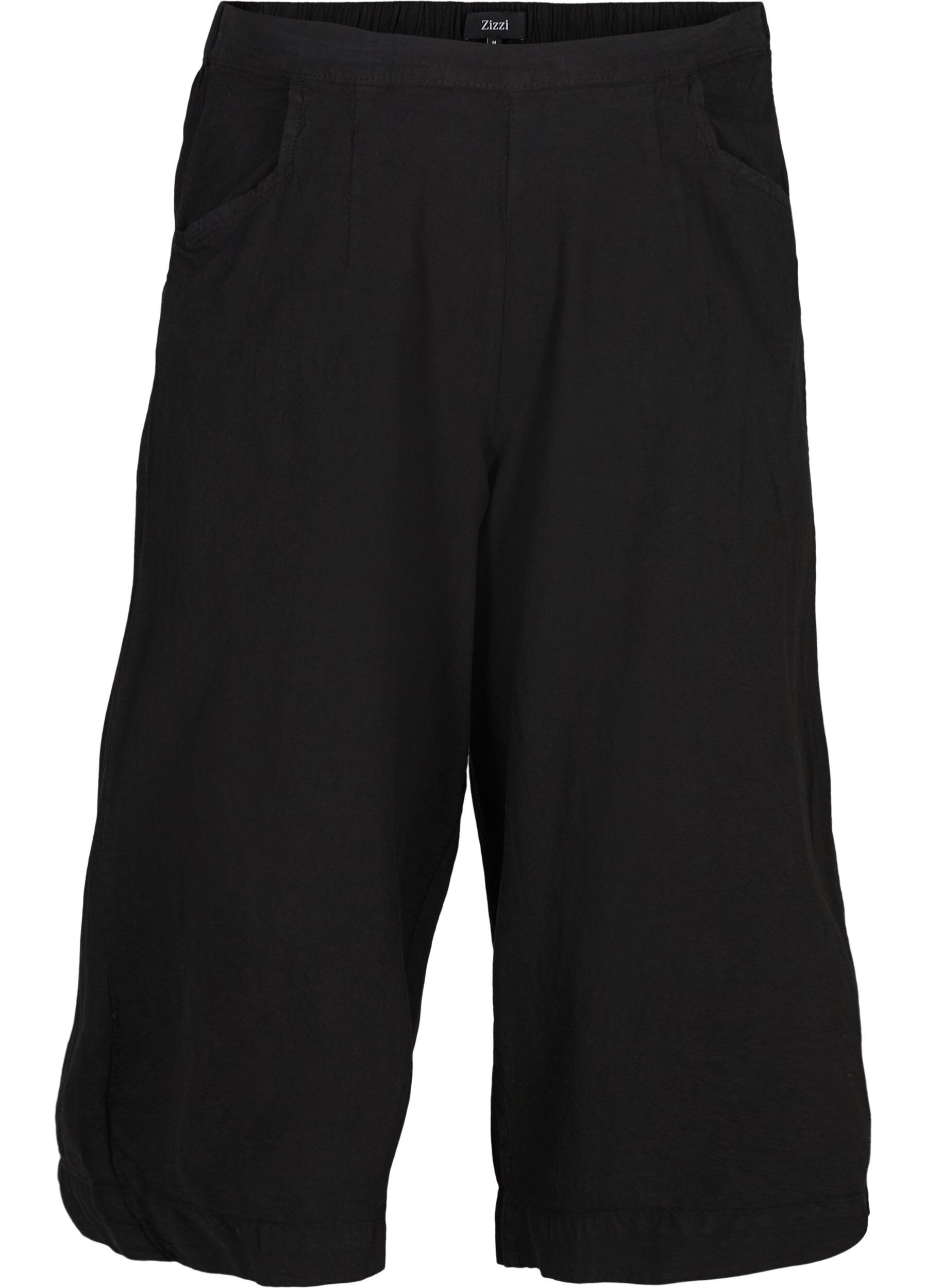 Zizzi V&auml;lj&auml;t culottes-housut puuvillasta , Black, Packshot image number 0