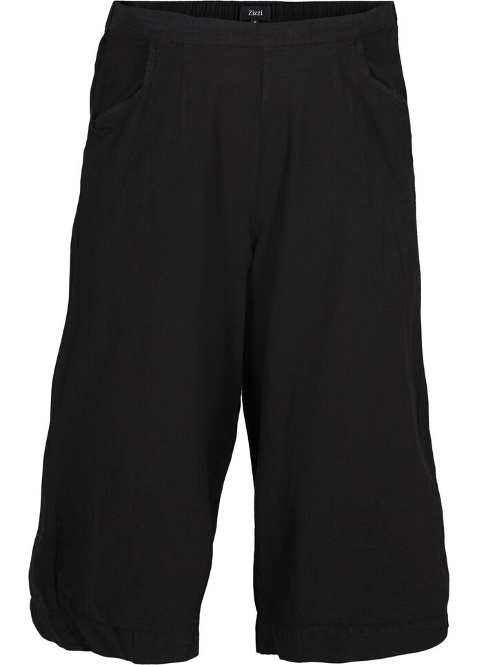 Väljät culottes-housut puuvillasta , Black, Packshot image number 0