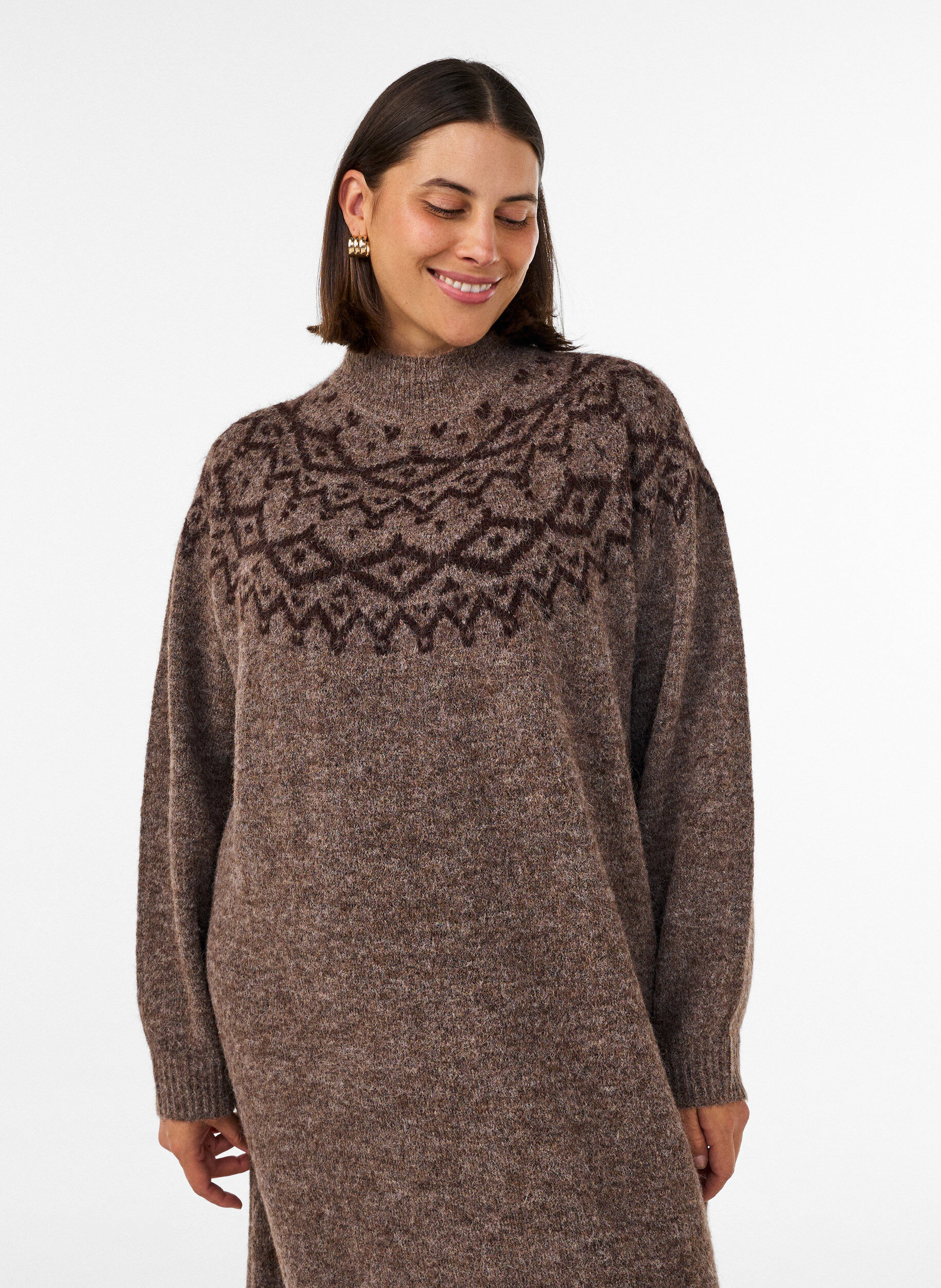 ZizziNeulemekko jacquard-kuviolla, Ruskea, Model image number 3