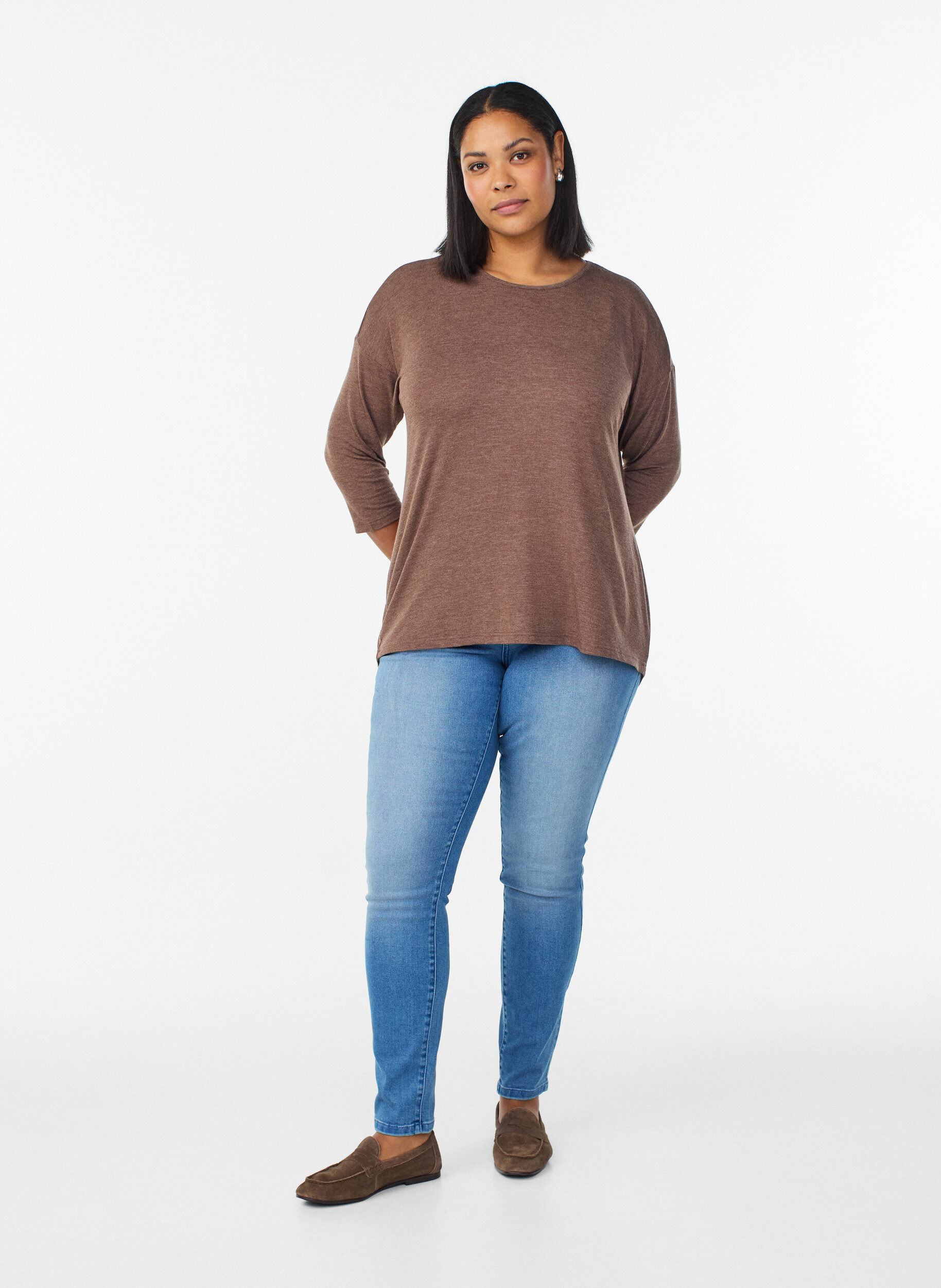 ZizziJerseypusero 3/4-hihoilla, Ruskea, Model image number 1