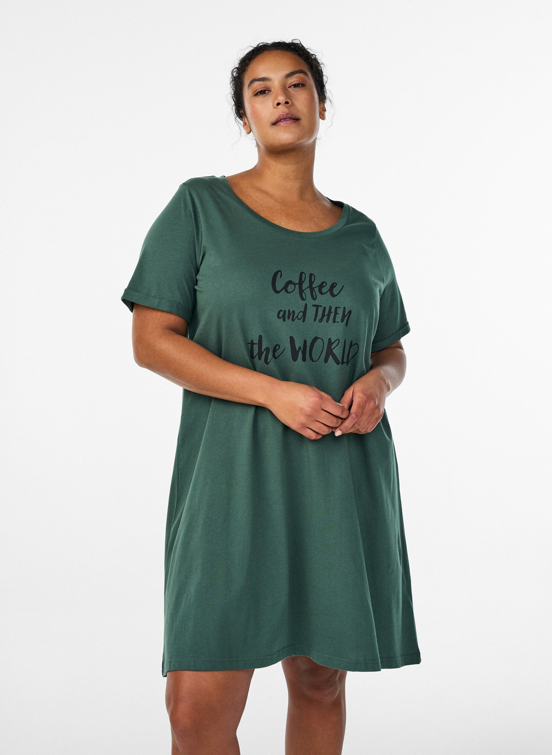 ZizziLyhythihainen y&ouml;paita luomupuuvillaa, Vihre&auml;, Model image number 0