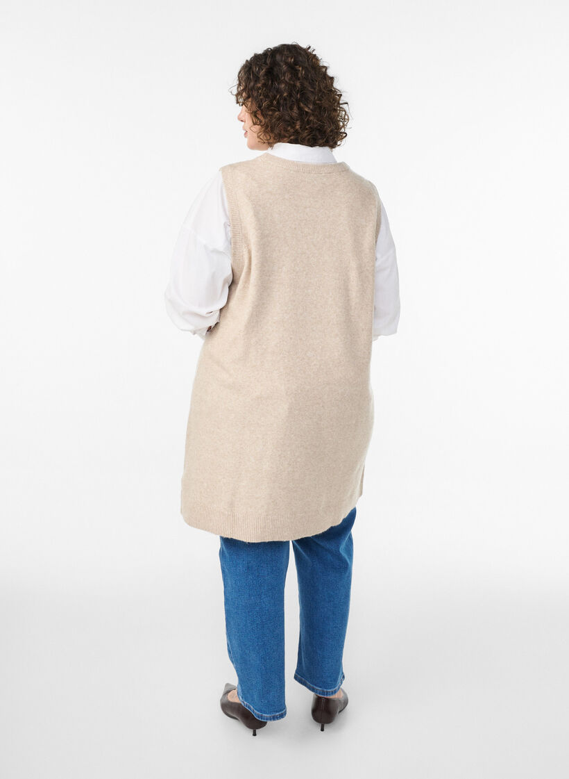 Lyhyt hihaton neulemekko, Beige, Model image number 2