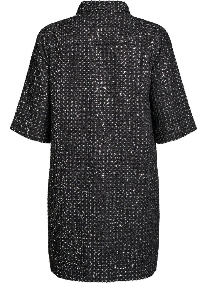 Farkkumekko paljeteilla ja 3/4-hihoilla, Musta, Packshot image number 1