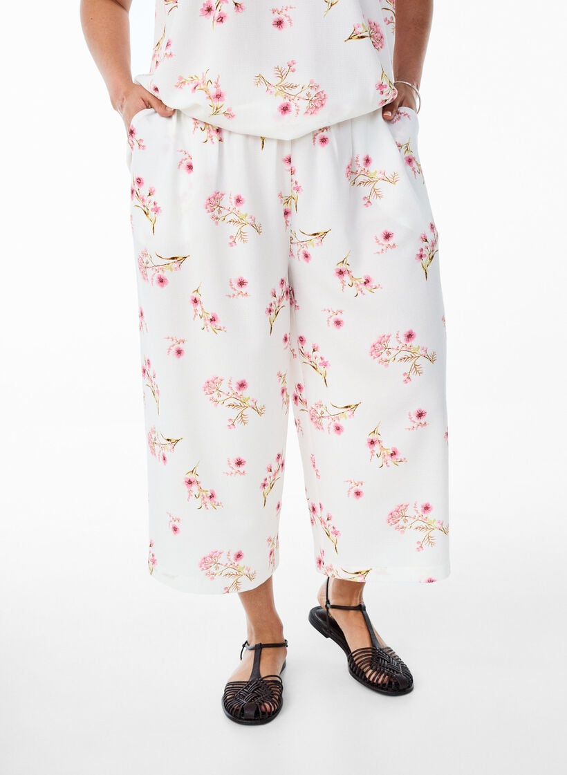 Culottes-housut kuosilla, Valkoinen, Model image number 2