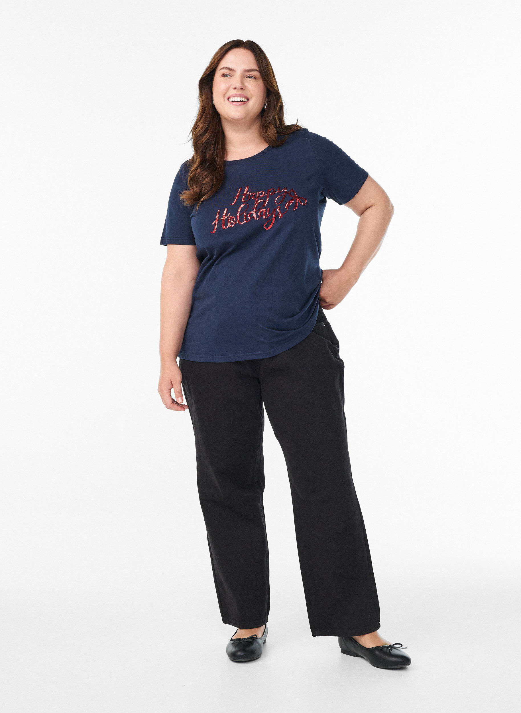 Zizzi Joulupaita luomupuuvillasta, Sininen, Model image number 1