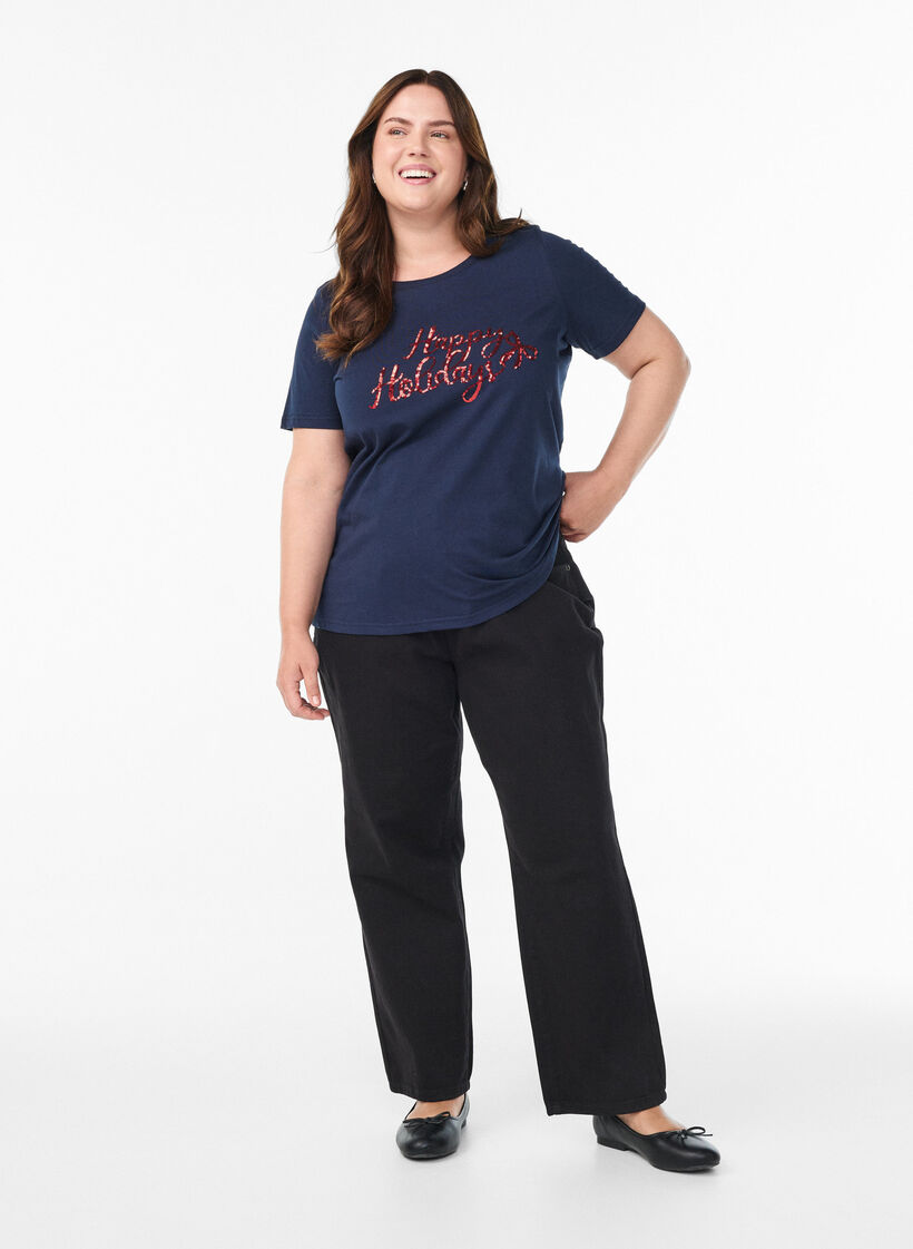 Joulupaita luomupuuvillasta, Sininen, Model image number 1