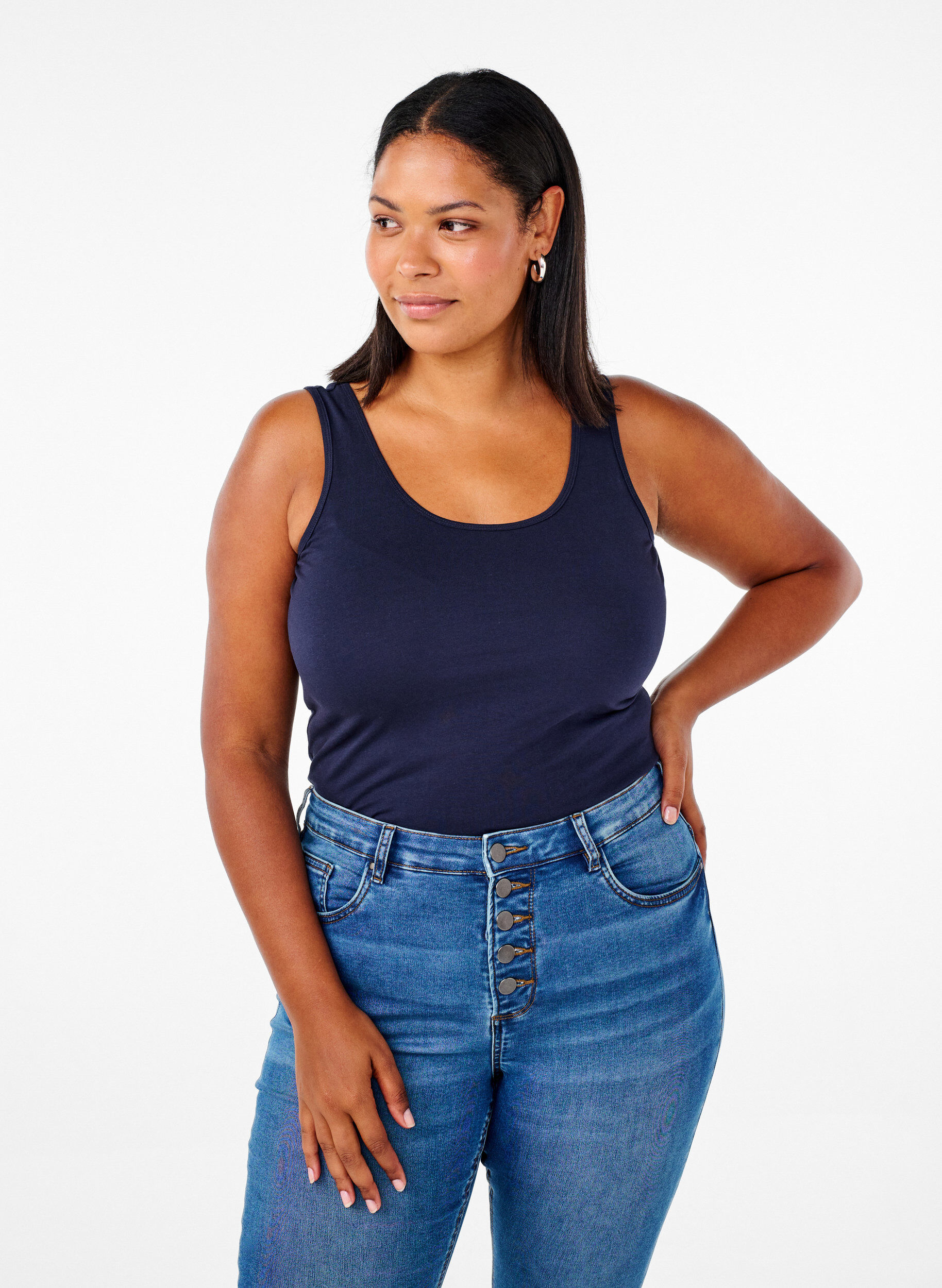 Yksiv&auml;rinen perus paita puuvillasta, Sininen, Model