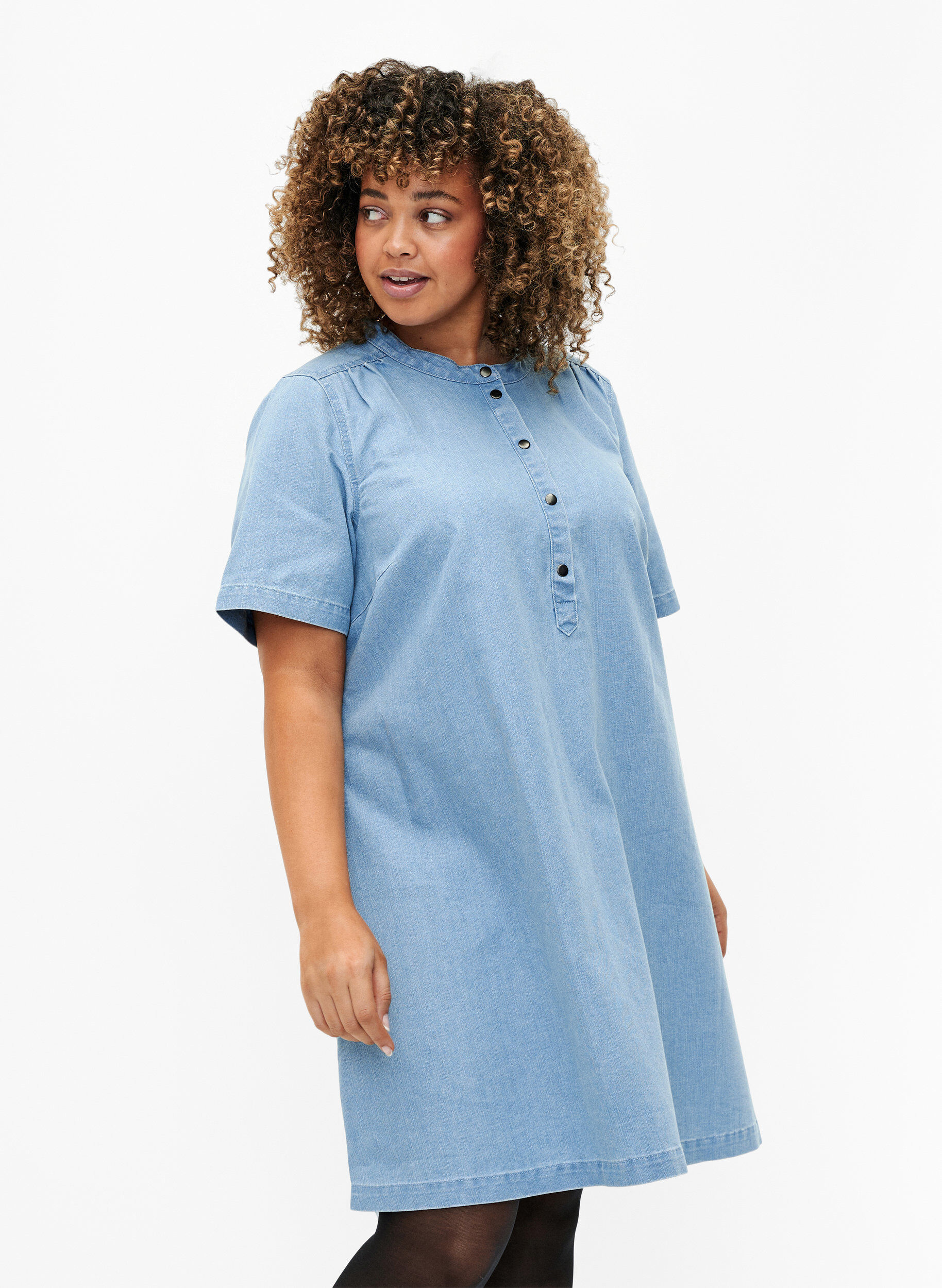 ZizziLyhythihainen A-linjainen farkkumekko, Light blue denim, Model image number 0