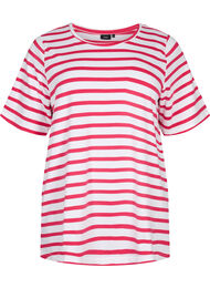 Raidallinen t-paita luomupuuvillaa, Bright Rose Stripes