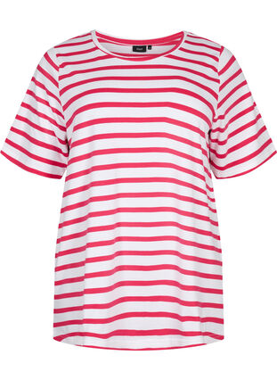 Raidallinen t-paita luomupuuvillaa, Bright Rose Stripes, Packshot image number 0