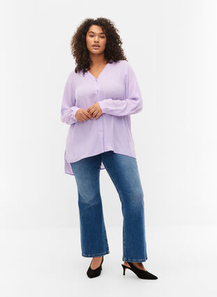 Pitkähihainen paita v-pääntiellä, Purple Rose, Model image number 2