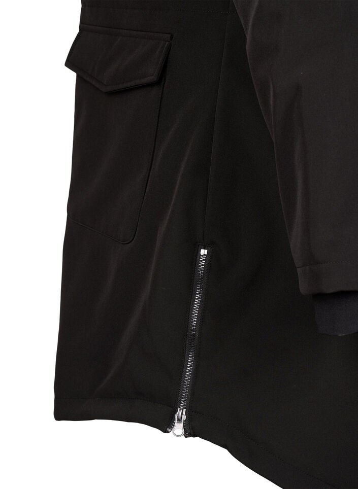 Vett&auml; hylkiv&auml; softshell-takki, jossa on tikattu vuori, Musta, Packshot image number 4