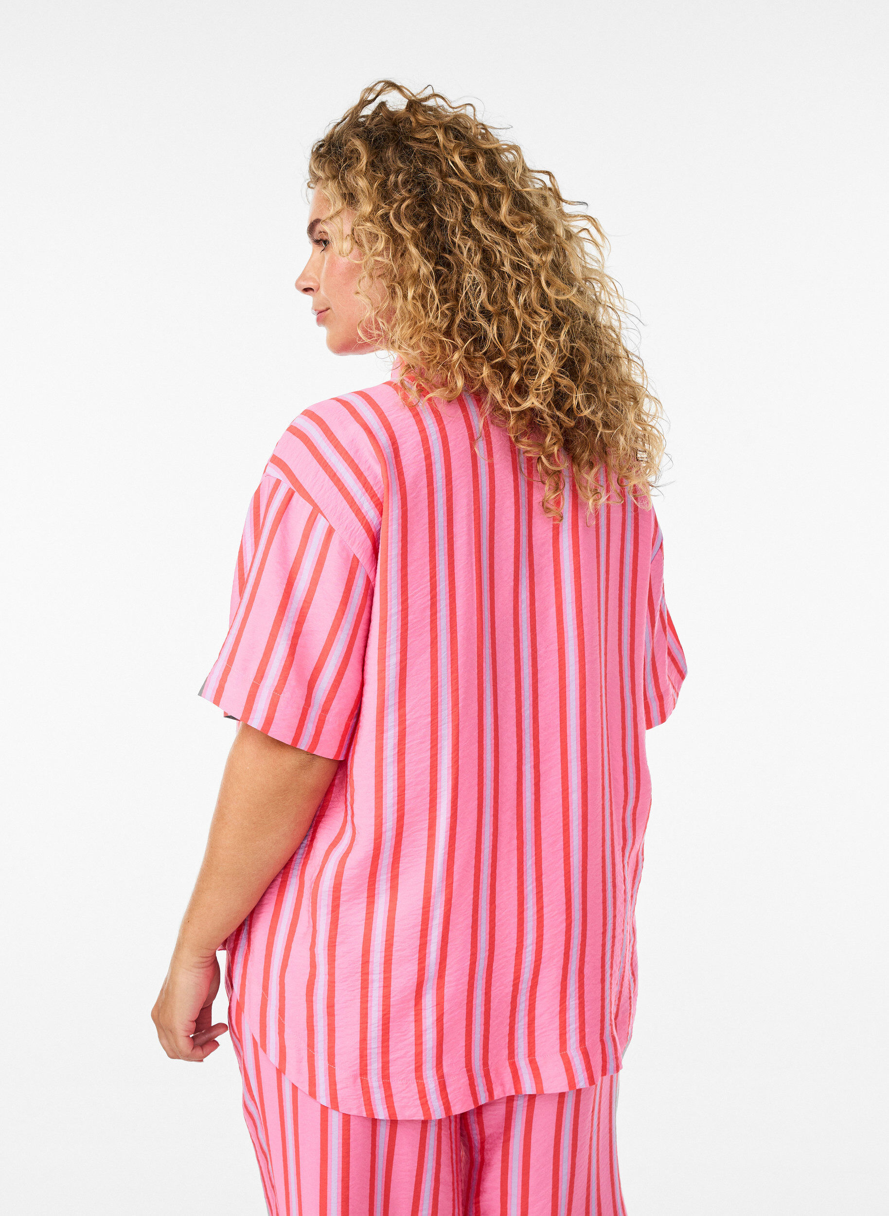 ZizziRaidallinen viskoosipaita lyhyill&auml; hihoilla, Vaaleanpunainen, Model image number 2