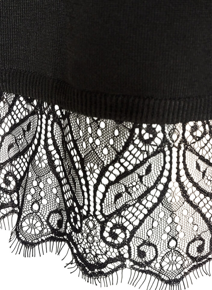 Lyhyt neulemekko pitsihelmalla, Musta, Packshot image number 3